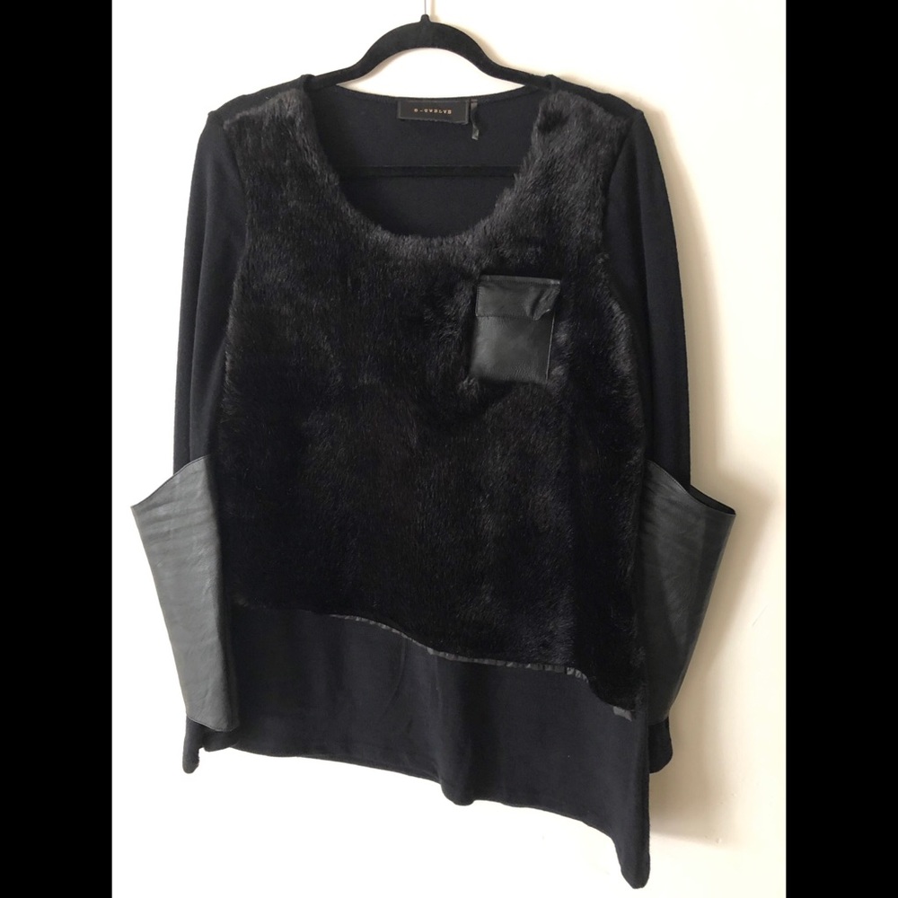 Faux Fur and Leather Asymmetrical Sweater